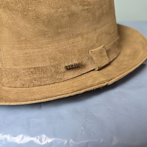 Stetson Fedora Hat Size 7  Tan Suede Leather Vintage Union Tag - Picture 2 of 11